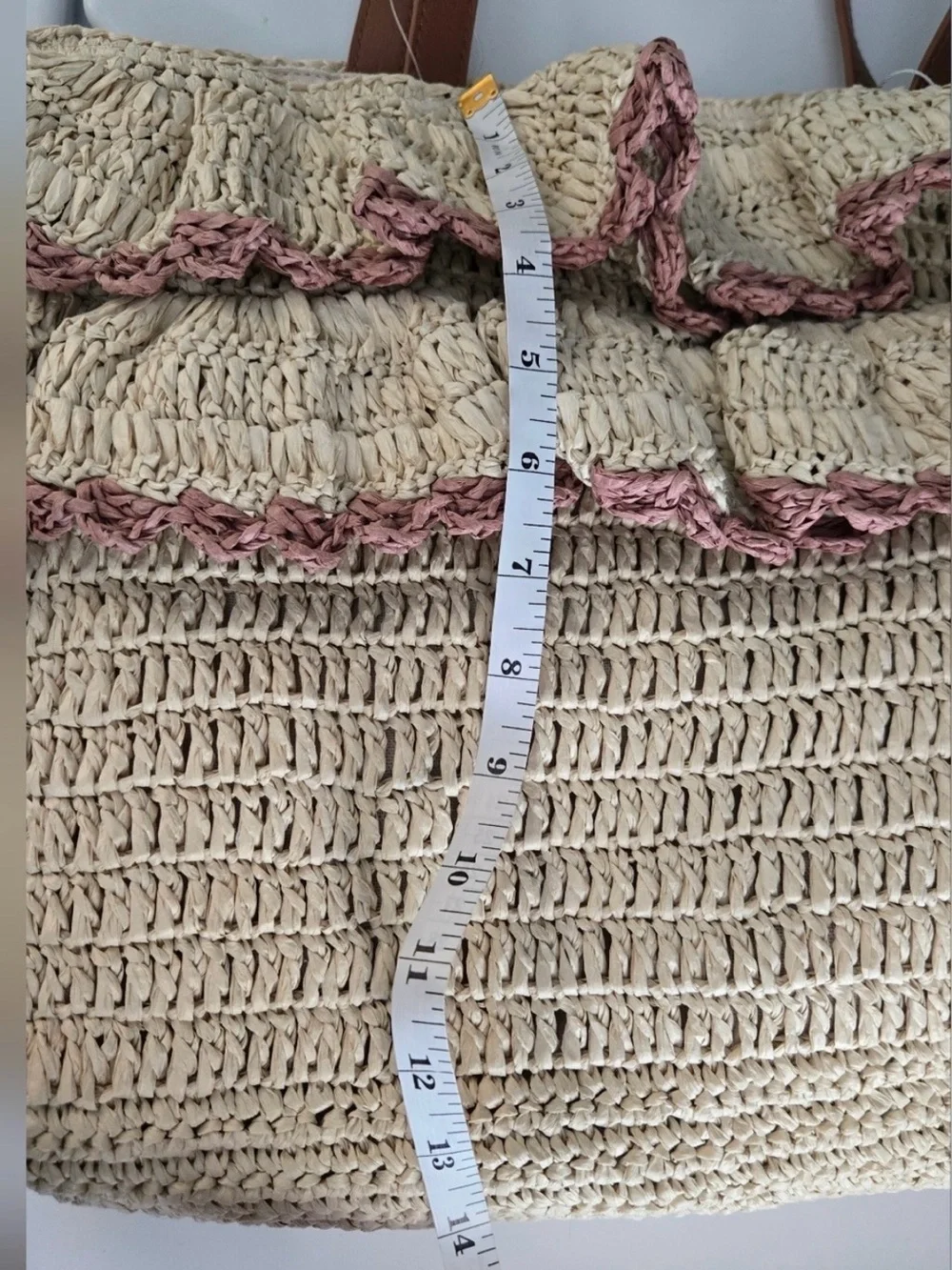 Woven Ruffle Tote Bag
